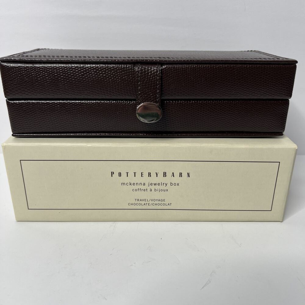 Pottery Barn McKenna Travel Jewelry Box Case Chocolate Brown Leather Organizer
